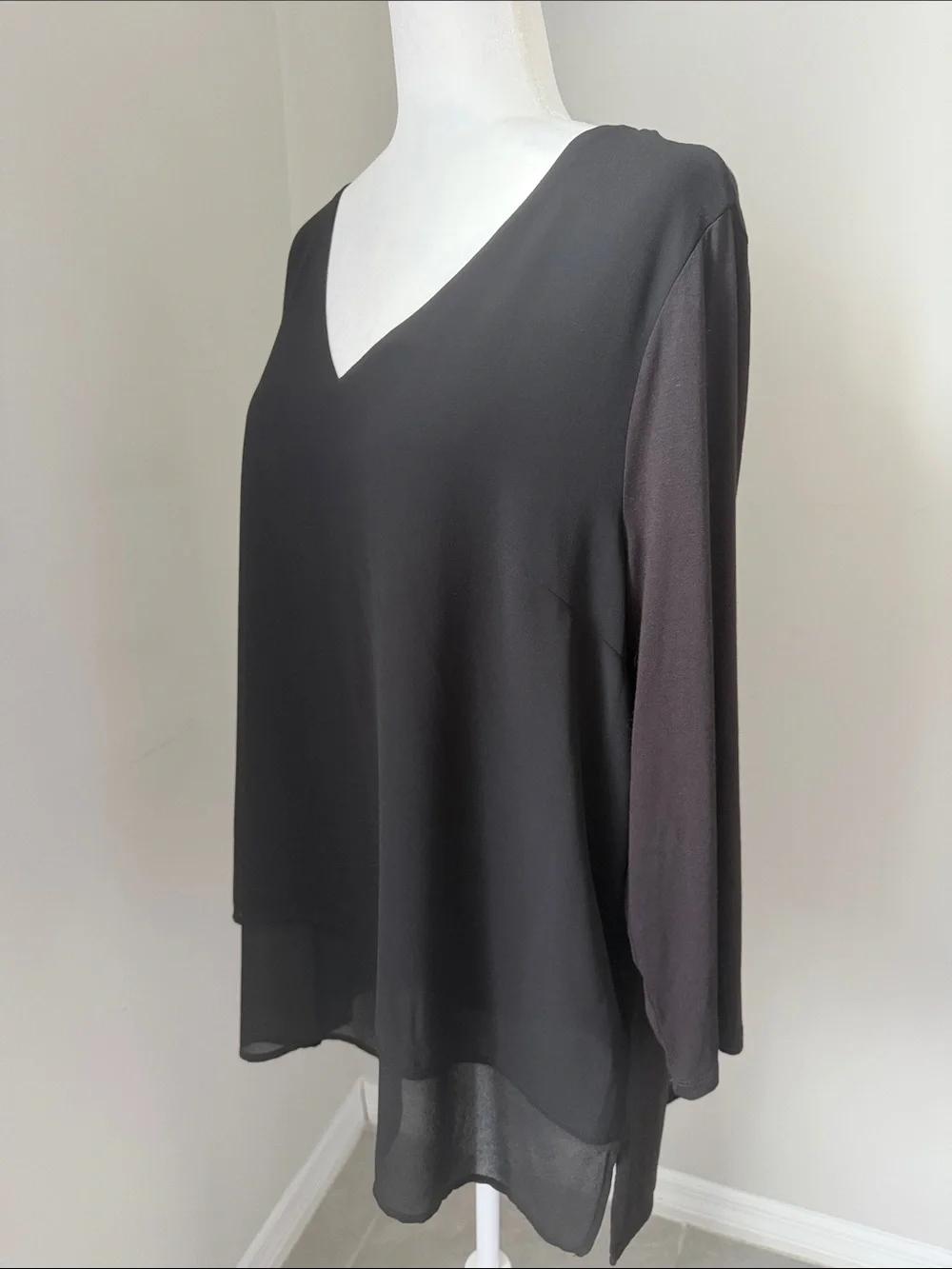 MICHAEL KORS Black Layered V-Neck Tunic Blouse Women’s Top Size XL